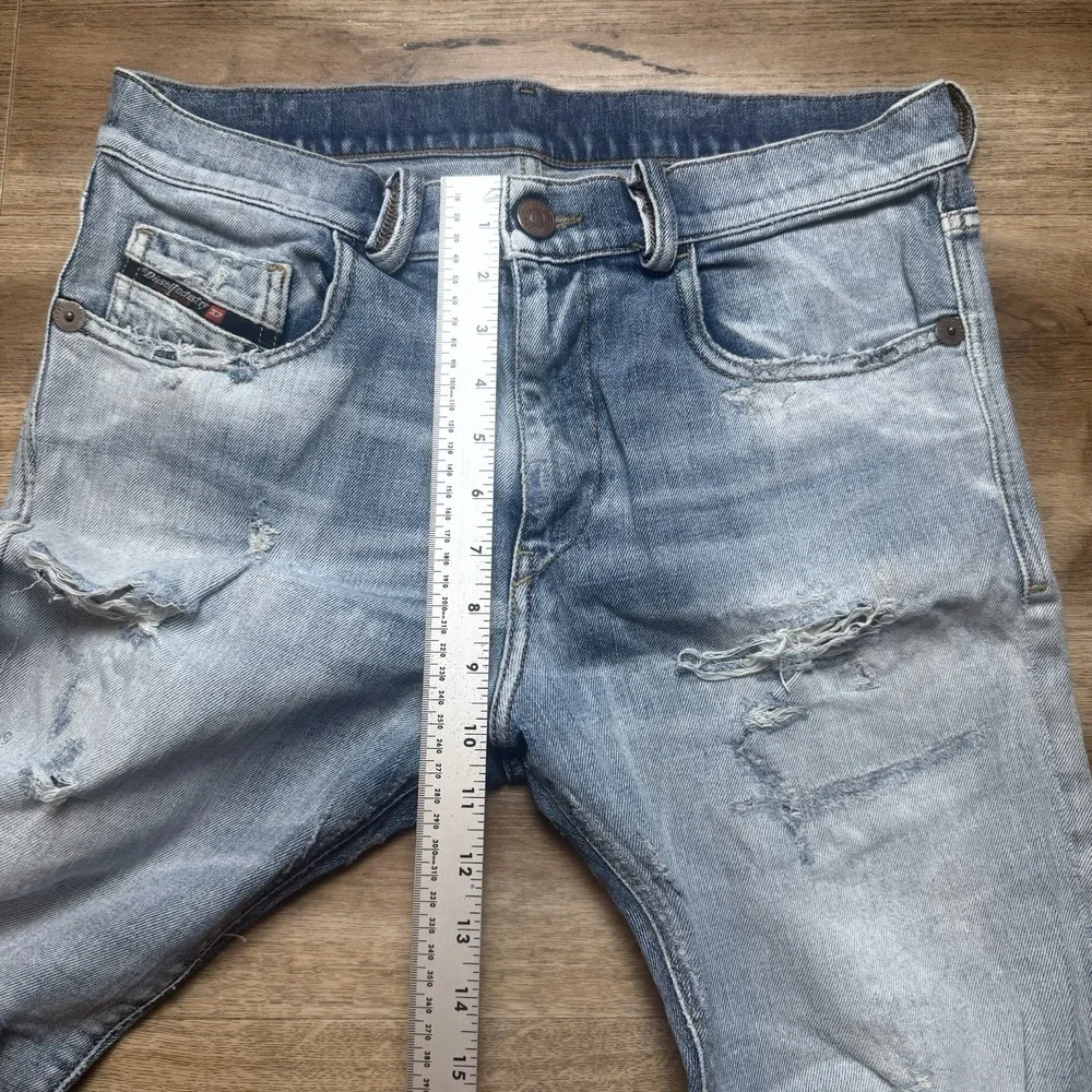 Diesel D-Strukt Jeans Mens 32x27 Light Blue Slim Distressed Made In Italy 009UI